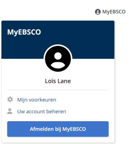 Screenshot of a MyEBSCO account popup